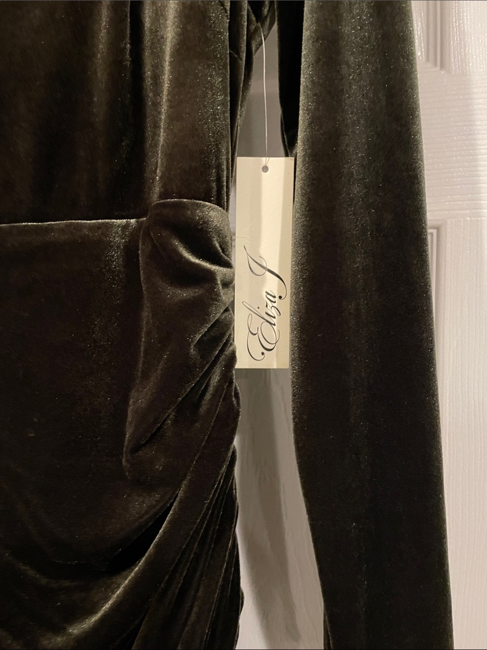 Eliza J Olive Velvet Ruched Long-Sleeve Gown - Picture 3 of 11